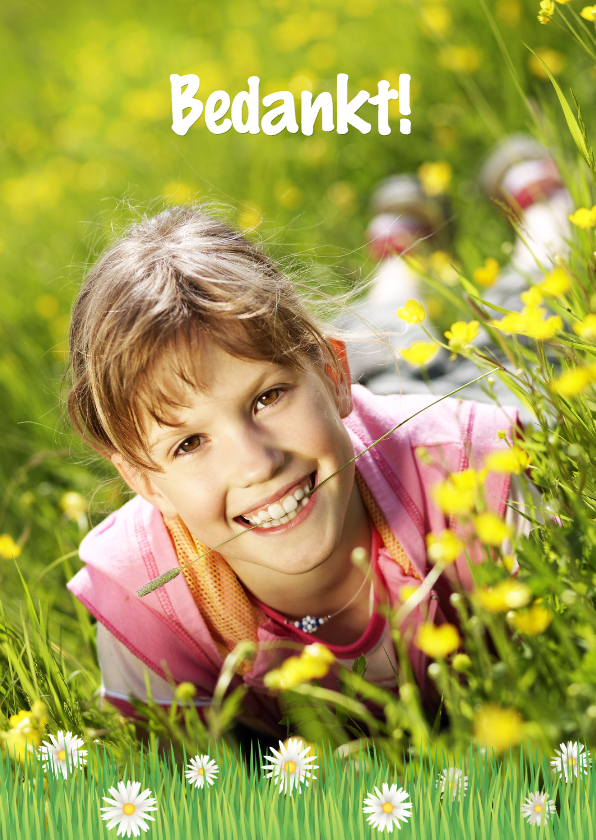 Communiekaarten - Vrolijke Communnie Bedankkaart Bloemen