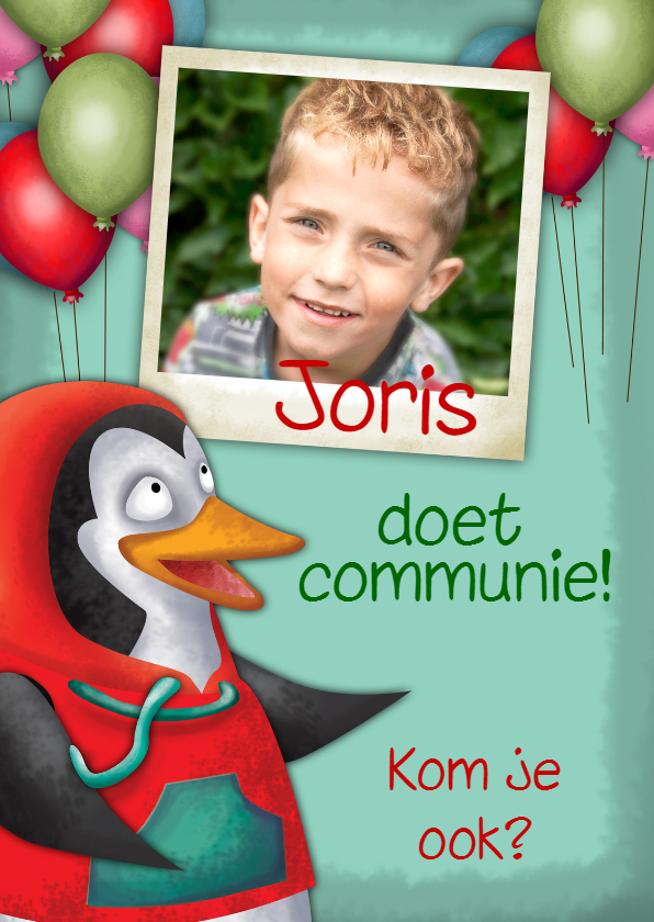 YVON straat pinquin communie foto - Communiekaarten Communiekaarten - YVON straat pinquin communie foto