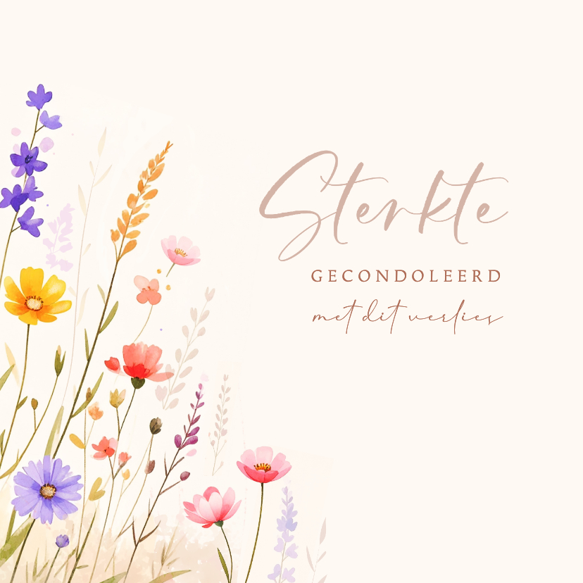 Aquarel condoleancekaart met gemengde wilde bloemen - Condoleancekaarten Condoleancekaarten - Aquarel condoleancekaart met gemengde wilde bloemen