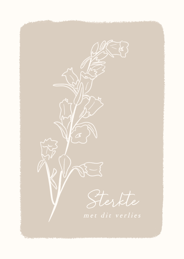 Condoleancekaarten - Beige condoleance kaartje met lijntekening bloem