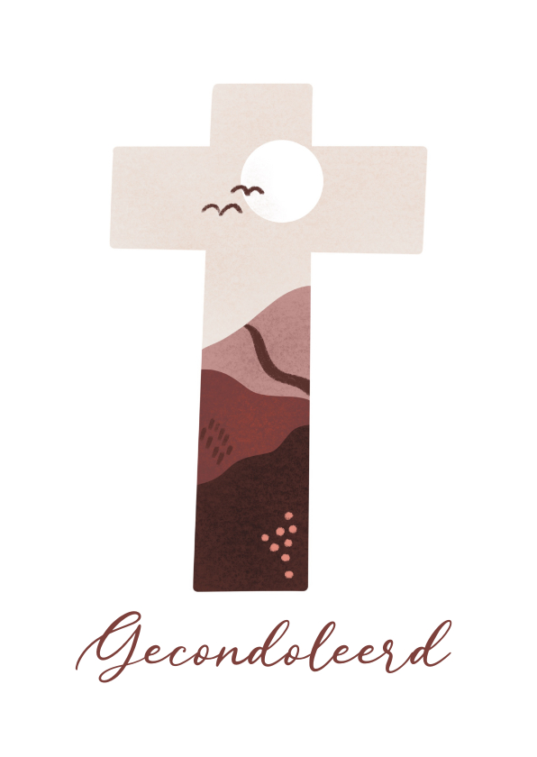 Condoleancekaarten - Christelijke condoleance met kruis en landschap