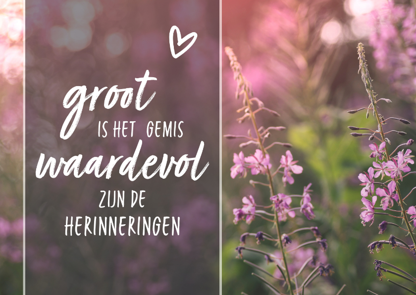 Condoleancekaarten - Condoleance - gedicht hartje roze bloemen