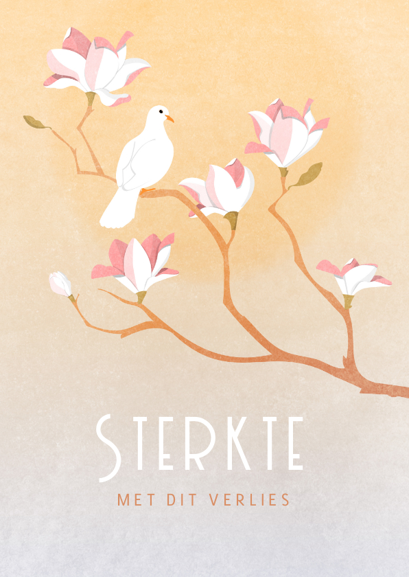 Condoleancekaarten - Condoleance illustratie witroze magnolia tak met witte duif