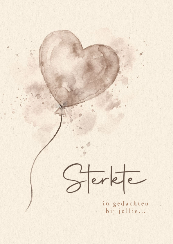 Condoleancekaarten - Condoleance kaart hart ballon aquarel beige