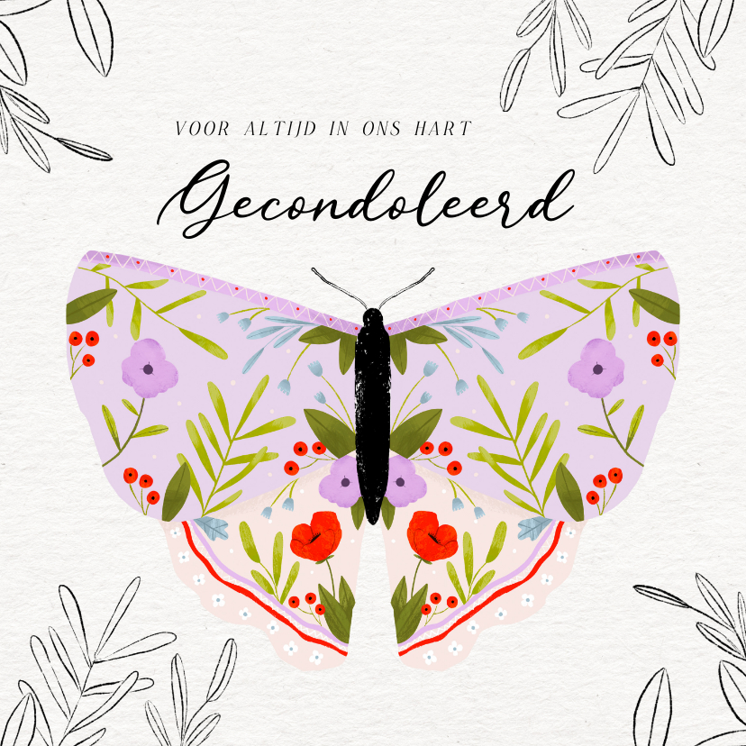 Condoleancekaarten - Condoleance kaart lila vlinder vrouw