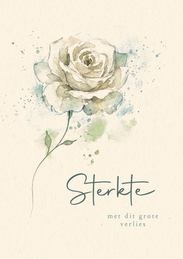 Condoleancekaarten - Condoleance kaart met witte aquarel roos