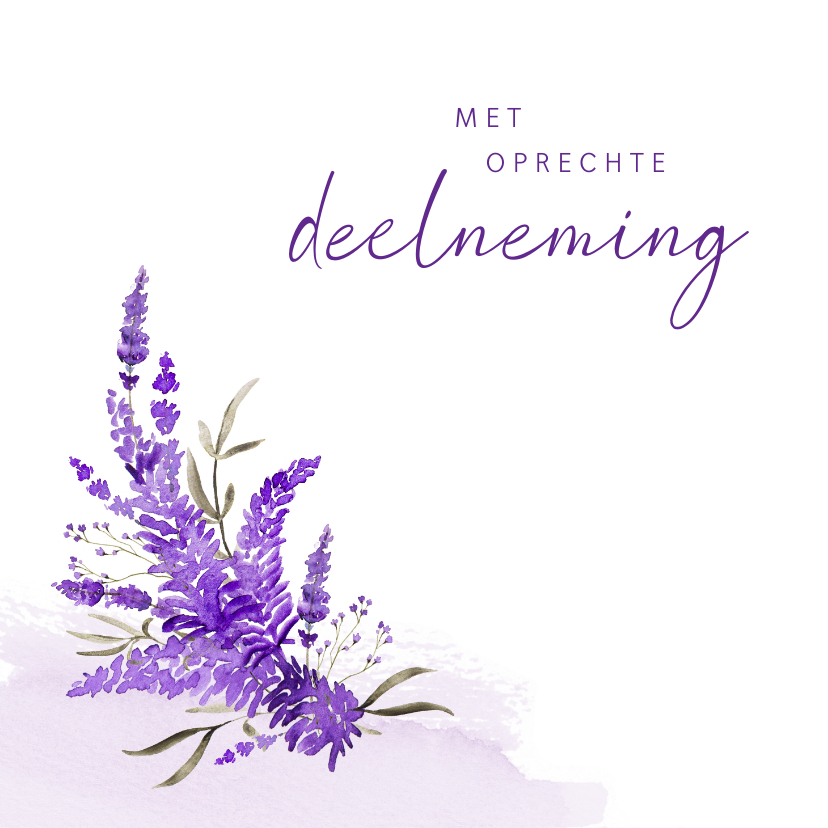 Condoleancekaarten - Condoleance sterkte paars bloemen waterverf lavendel bloemen