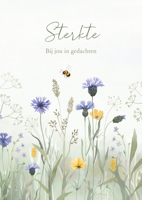 Condoleancekaarten - Condoleance stijlvol met aquarel geschilderde wilde bloemen