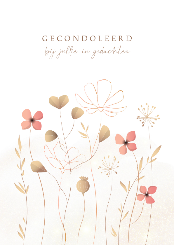 Condoleancekaarten - Condoleance stijlvolle wilde bloemen warm zacht goudlook