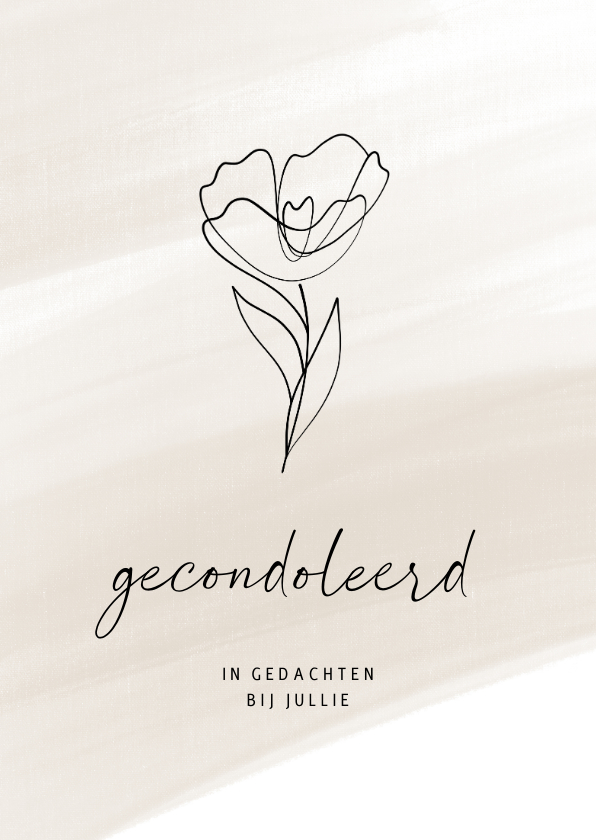 Condoleancekaarten - Condoleancekaart beige met lijntekening van pioenroos