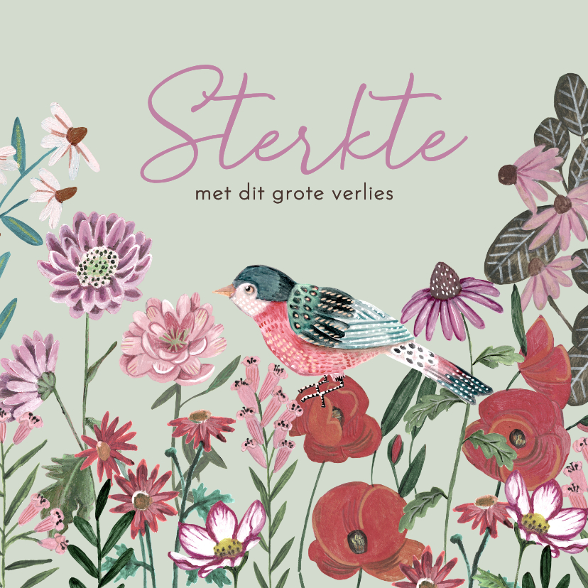 Condoleancekaarten - Condoleancekaart bloemen met vogel