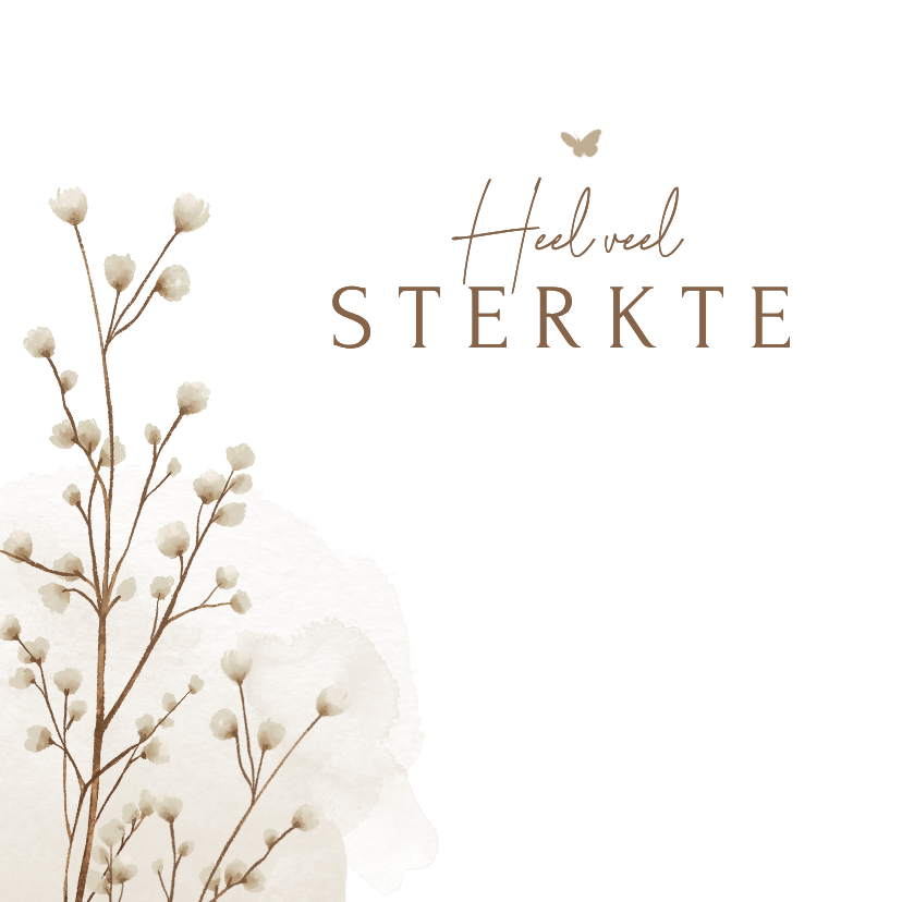 Condoleancekaart gedroogd takje waterverf vlinder sterkte - Condoleancekaarten Condoleancekaarten - Condoleancekaart gedroogd takje waterverf vlinder sterkte