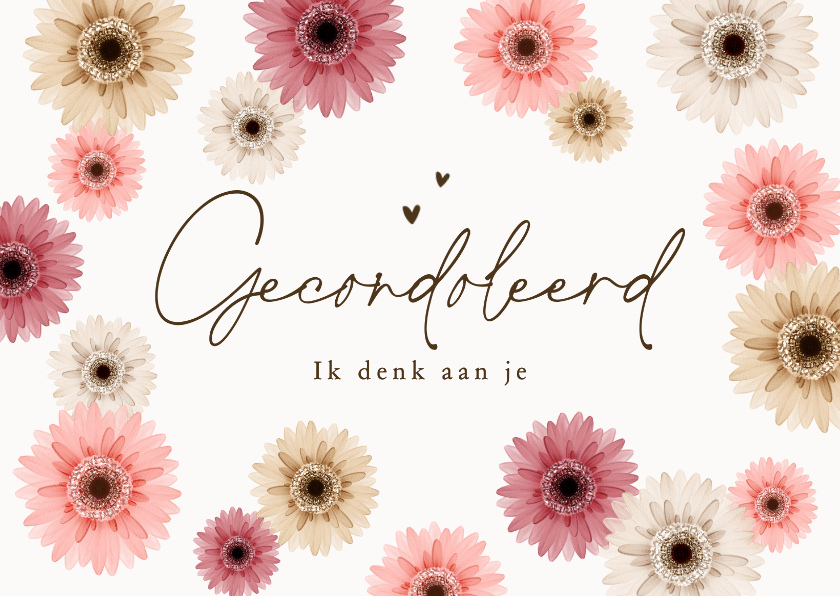 Condoleancekaart gerbera bloemen liefdevol - Condoleancekaarten Condoleancekaarten - Condoleancekaart gerbera bloemen liefdevol