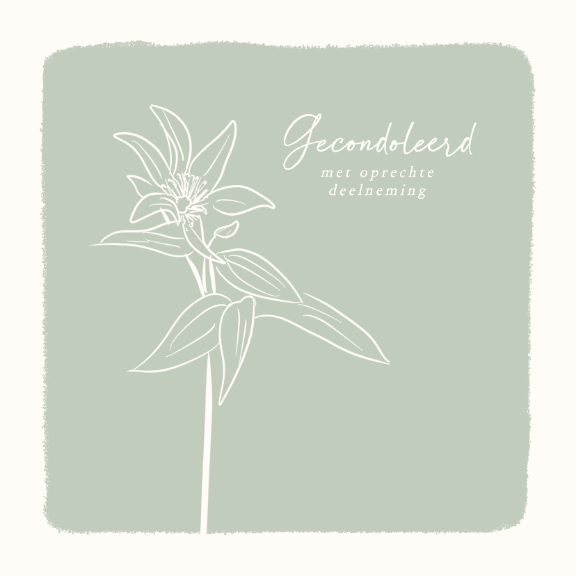 Condoleancekaart groen met lijntekening van bloem - Condoleancekaarten Condoleancekaarten - Condoleancekaart groen met lijntekening van bloem