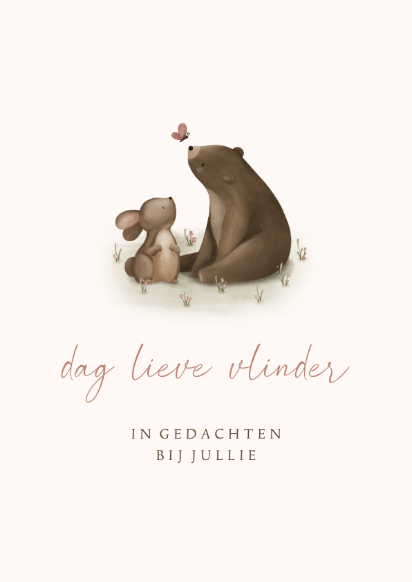 Condoleancekaarten - Condoleancekaart met beertje, konijn en roze vlinder