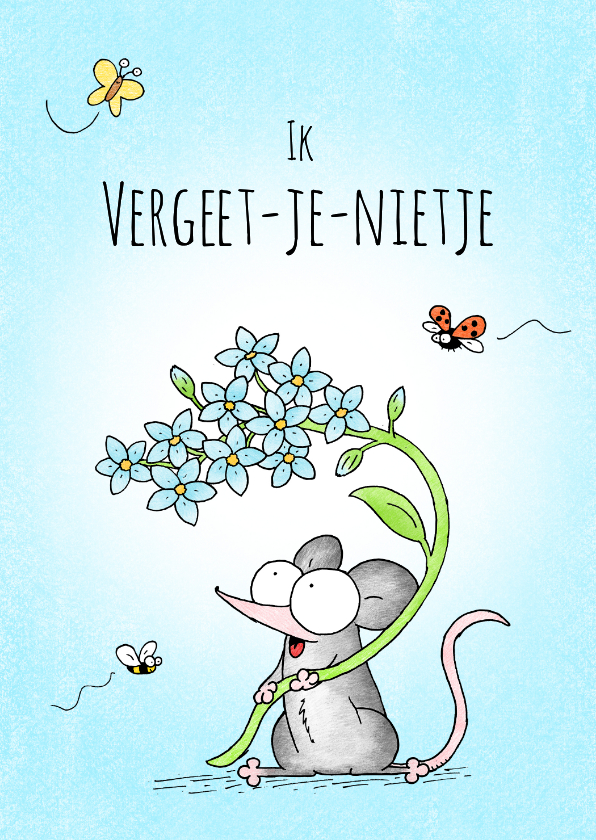 Condoleancekaart met muisje met blauwe vergeet-me-nietjes - Condoleancekaarten Condoleancekaarten - Condoleancekaart met muisje met blauwe vergeet-me-nietjes