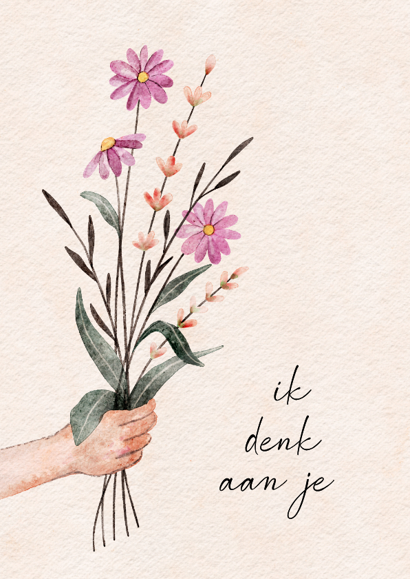 Condoleancekaarten - Condoleancekaart met subtiel boeket in de hand