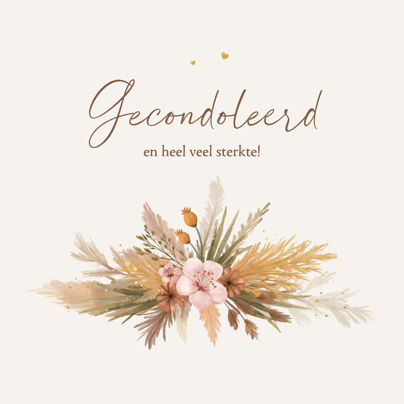 Condoleancekaarten - Condoleancekaart natuurlijk gedroogde bloemen boeket beige