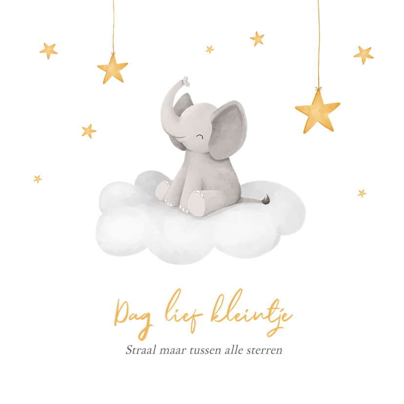 Condoleancekaarten - Condoleancekaart overlijden kind baby olifant sterren wolkje