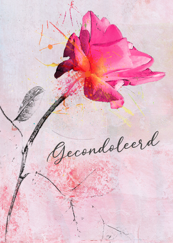 Condoleancekaarten - Condoleancekaart roze roos steun