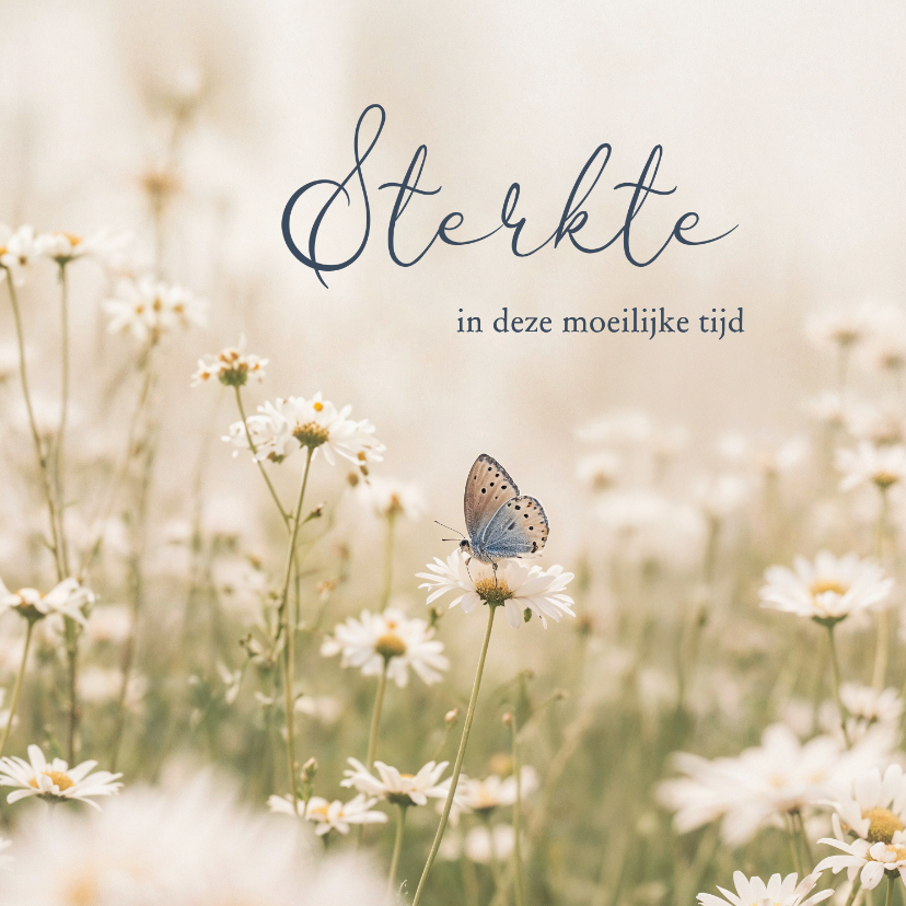 Condoleancekaarten - Condoleancekaart sterkte met bloemetjes en vlinder natuur