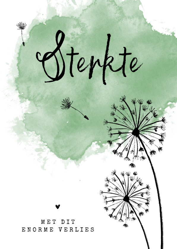 Condoleancekaart sterkte natuur paardenbloem hartjes - Condoleancekaarten Condoleancekaarten - Condoleancekaart sterkte natuur paardenbloem hartjes