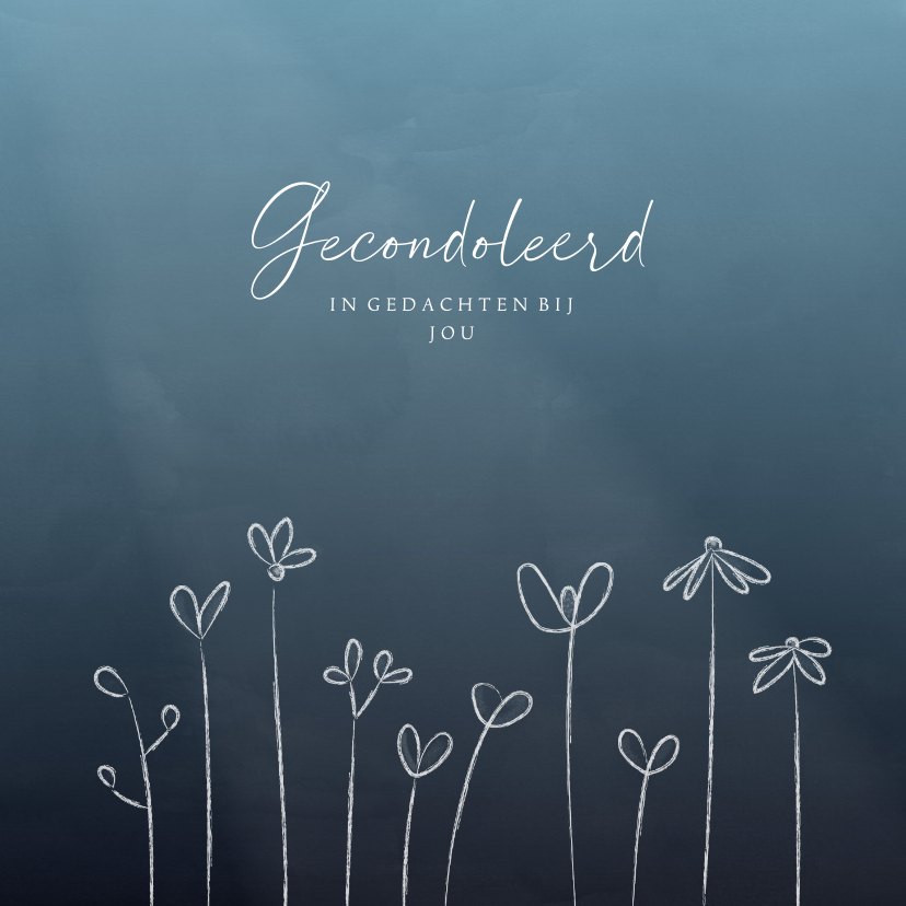 Condoleancekaarten - Condoleancekaart subtiele lichte lijntekening wilde bloemen