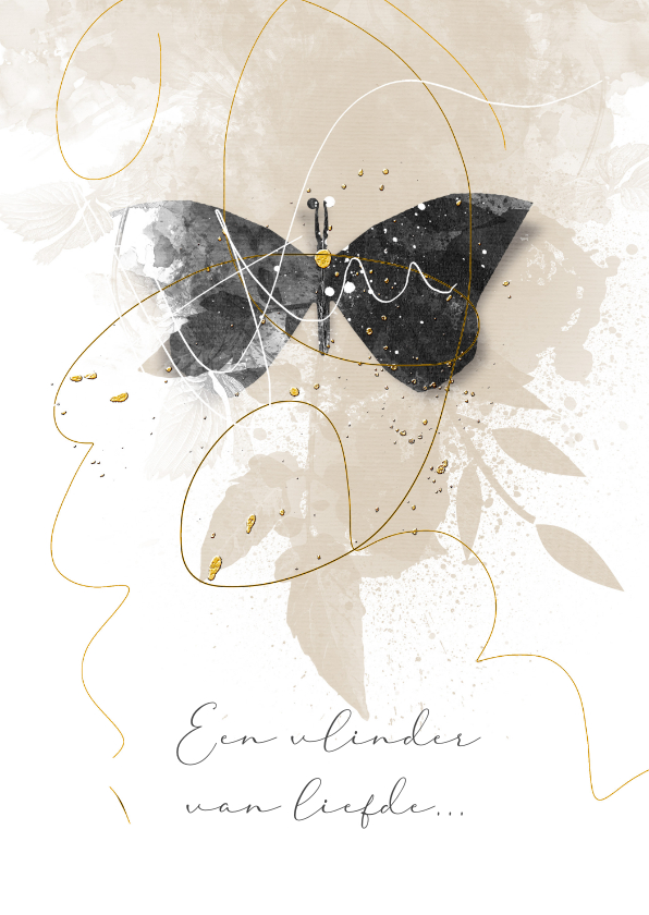 Condoleancekaarten - Condoleancekaart vlinder in zwart