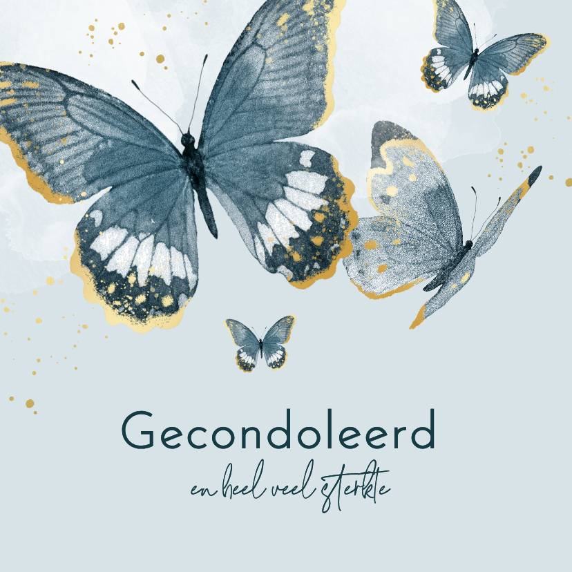 Condoleancekaarten - Condoleancekaart vlinders waterverf blauw sterkte