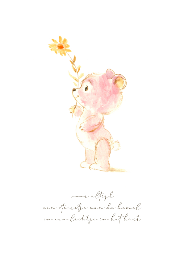 Condoleancekaarten - Condoleancekaartje meisje beer met bloem