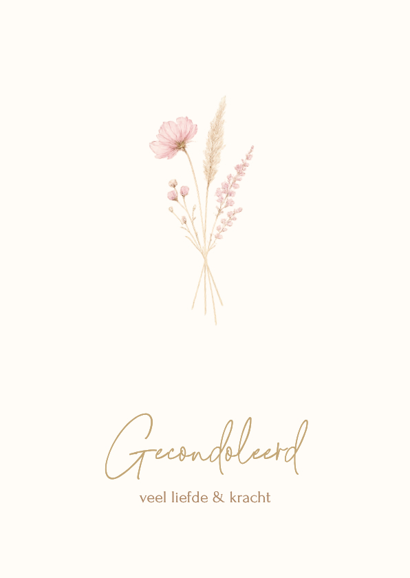 Condoleancekaarten - Condoleancekaartje met roze droogbloemen