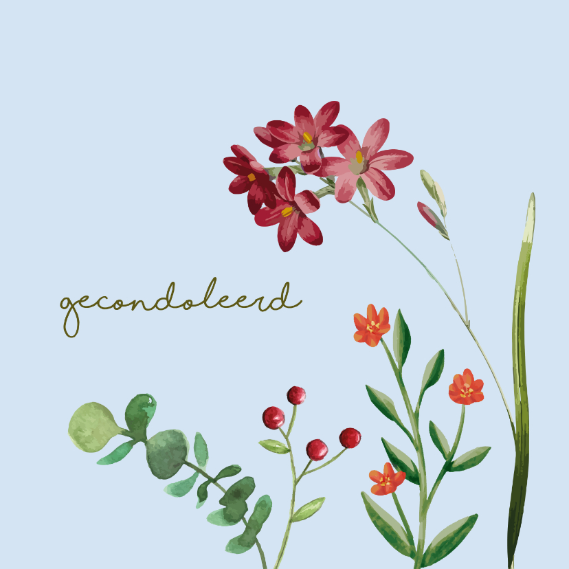 Gecondoleerd - bloem - condoleancekaart - Condoleancekaarten Condoleancekaarten - Gecondoleerd - bloem - condoleancekaart