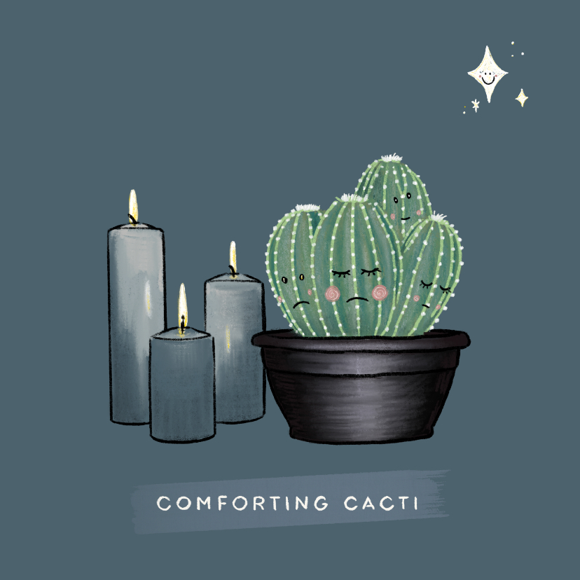 Condoleancekaarten - Lieve condoleancekaart met cactussen, kaarsen en sterren