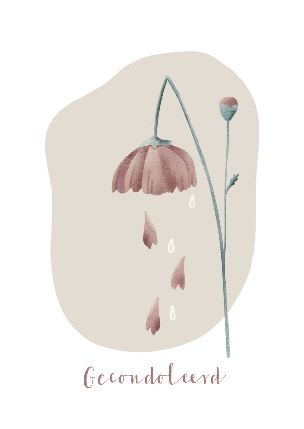 Condoleancekaarten - Moderne condoleancekaart met geknakte bloem en tranen