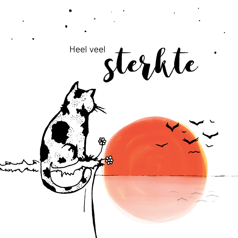 Condoleancekaarten - Moderne sterkte kaart met kat en vogels 