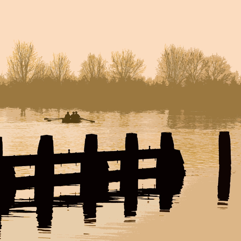 Roeibootje vaart naar overzijde - Condoleancekaarten Condoleancekaarten - Roeibootje vaart naar overzijde