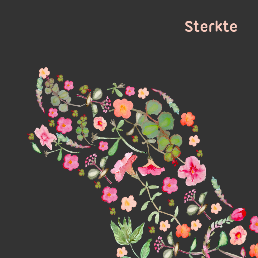 Condoleancekaarten - Sterktekaart met een hond silhouet van bloemen