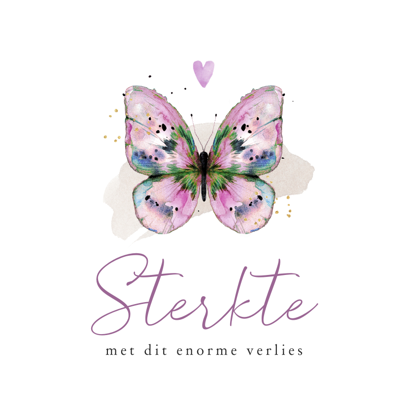 Condoleancekaarten - Stijlvolle condoleancekaart vlinder waterverf roze