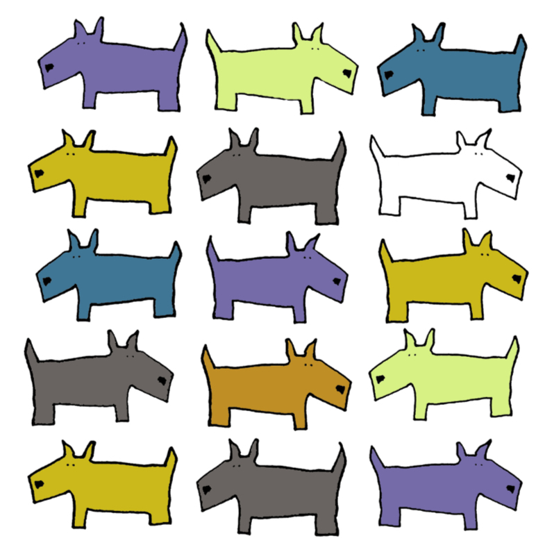Dierenkaart met honden in blauw en oker - Dierenkaarten Dierenkaarten - Dierenkaart met honden in blauw en oker
