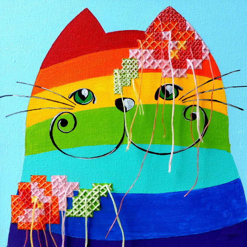 Dierenkaarten - Dierenkaart regenboog kat