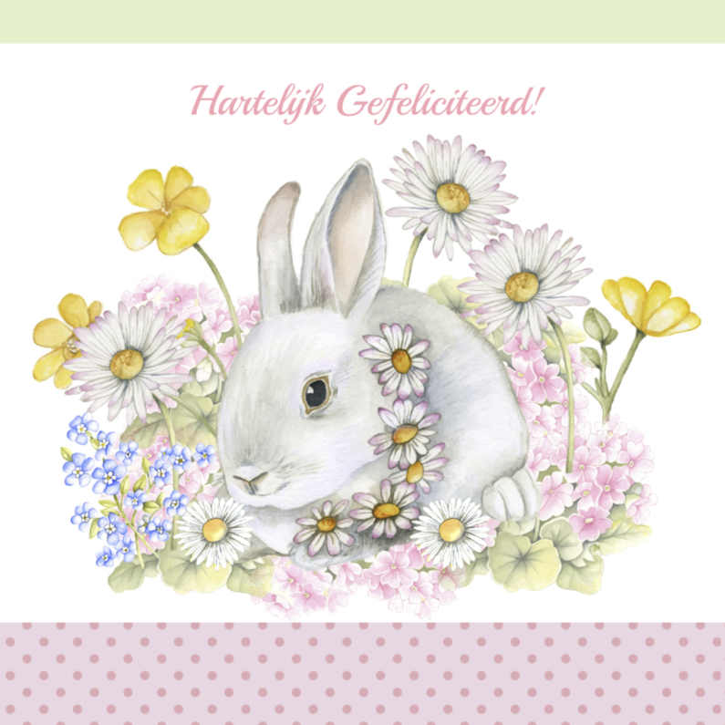 Dierenkaarten - Felicitatie konijn met bloemen