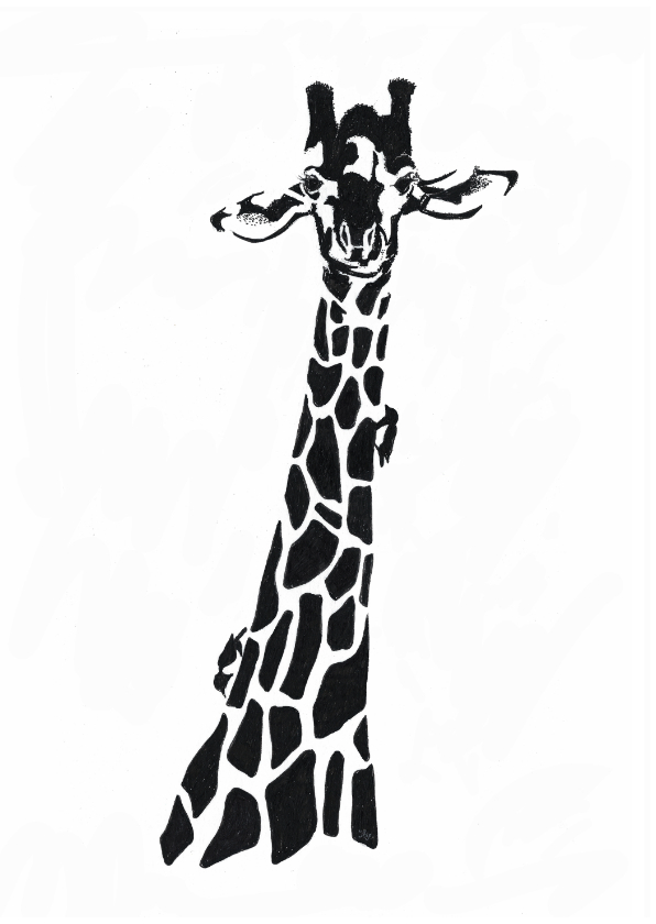 Dierenkaarten - Giraffe illustratie zwart-wit