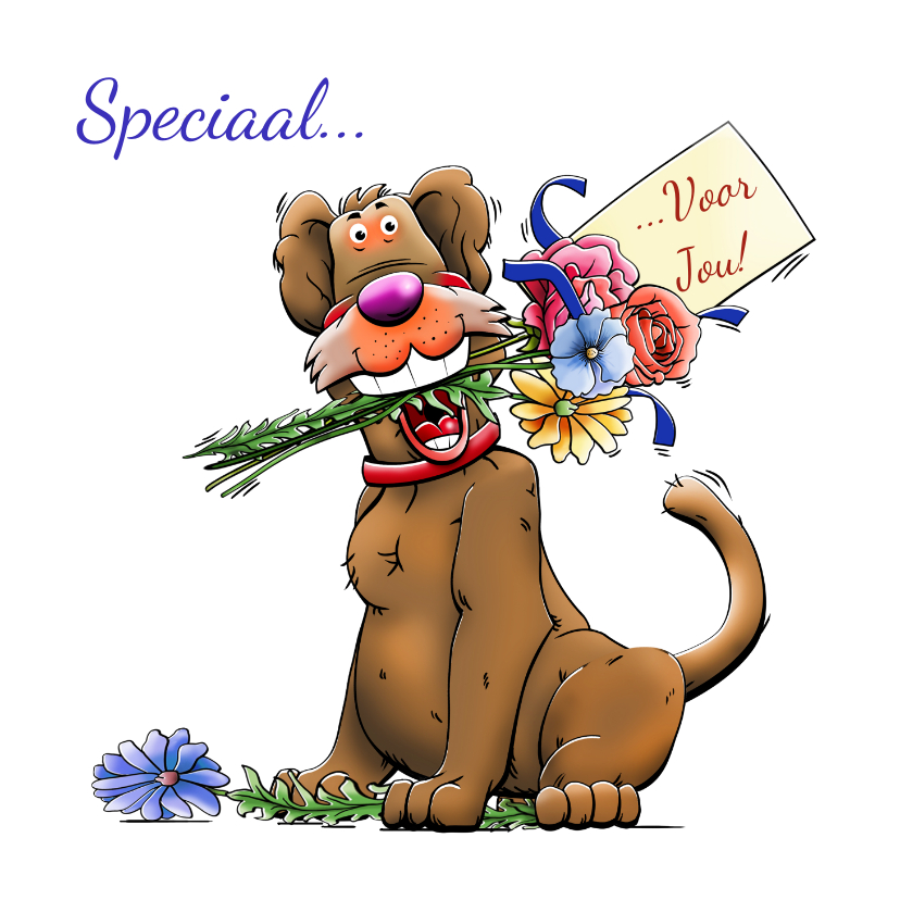 Dierenkaarten - Grappige dierenkaart met leuke hond en diverse bloemen