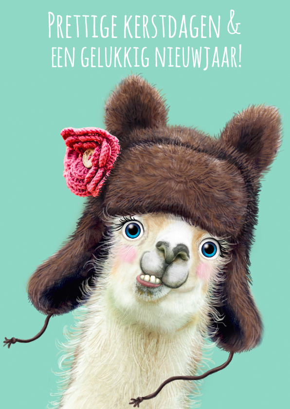 kerstkaart lama - Dierenkaarten Dierenkaarten - kerstkaart lama