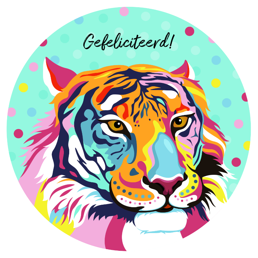 Stoere verjaardagskaart tijger met bloemen en confetti - Dierenkaarten Dierenkaarten - Stoere verjaardagskaart tijger met bloemen en confetti