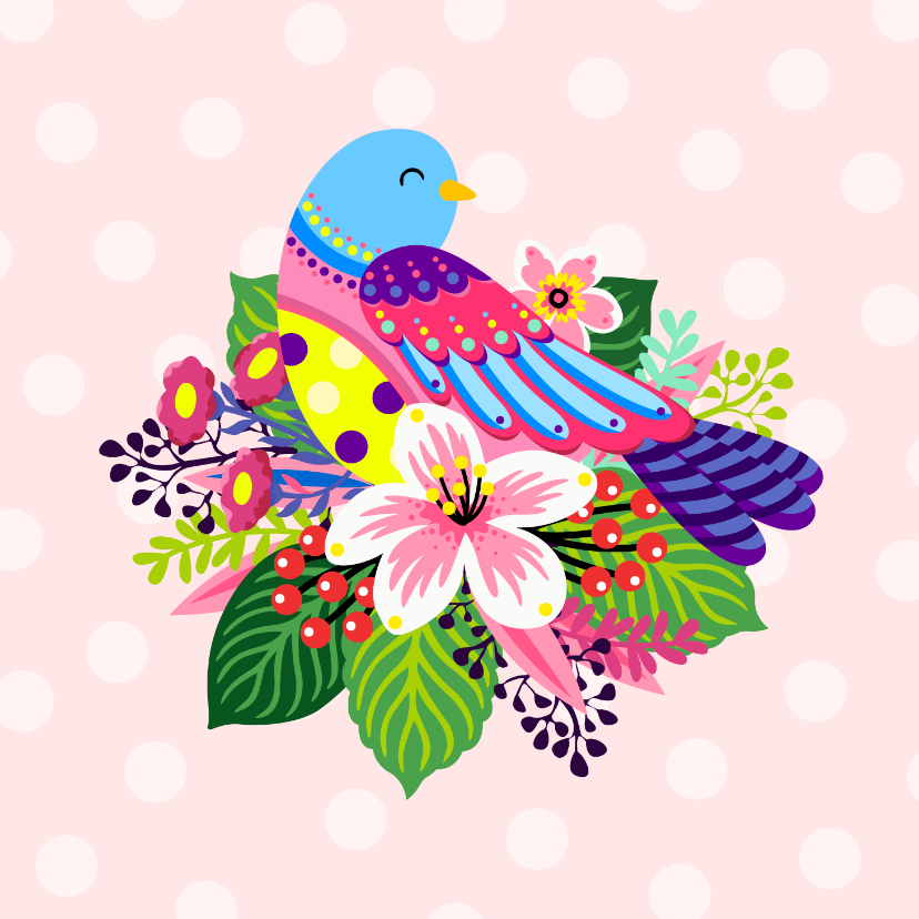 Dierenkaarten - Vrolijke en kleurrijke dierenkaart met leuke vogel