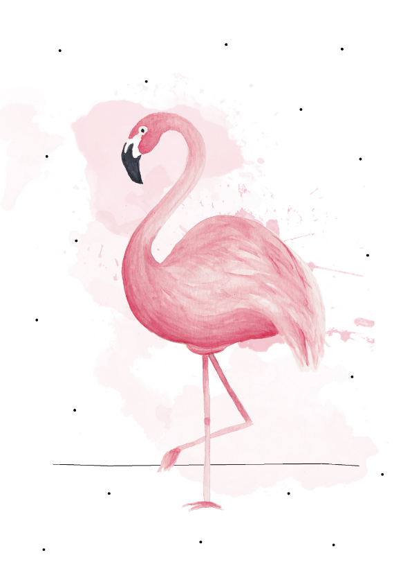 Dierenkaarten - Wenskaart handgeschilderde roze flamingo