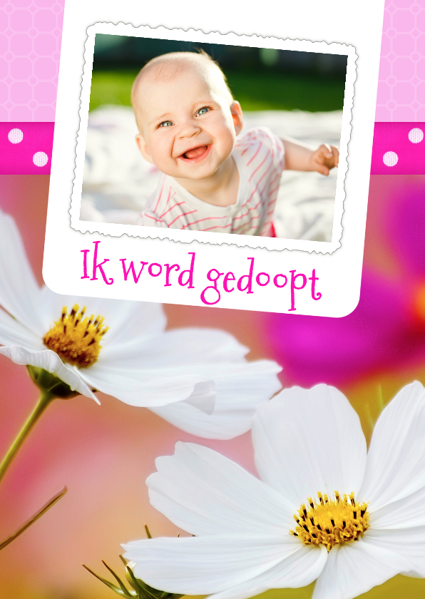 Bloemenkaart doop roze - BK - Doopkaarten Doopkaarten - Bloemenkaart doop roze - BK