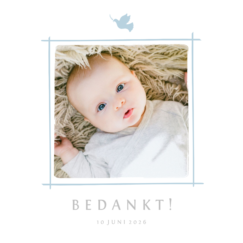 Doop bedankkaartje foto duifje lichtblauw - Doopkaarten Doopkaarten - Doop bedankkaartje foto duifje lichtblauw