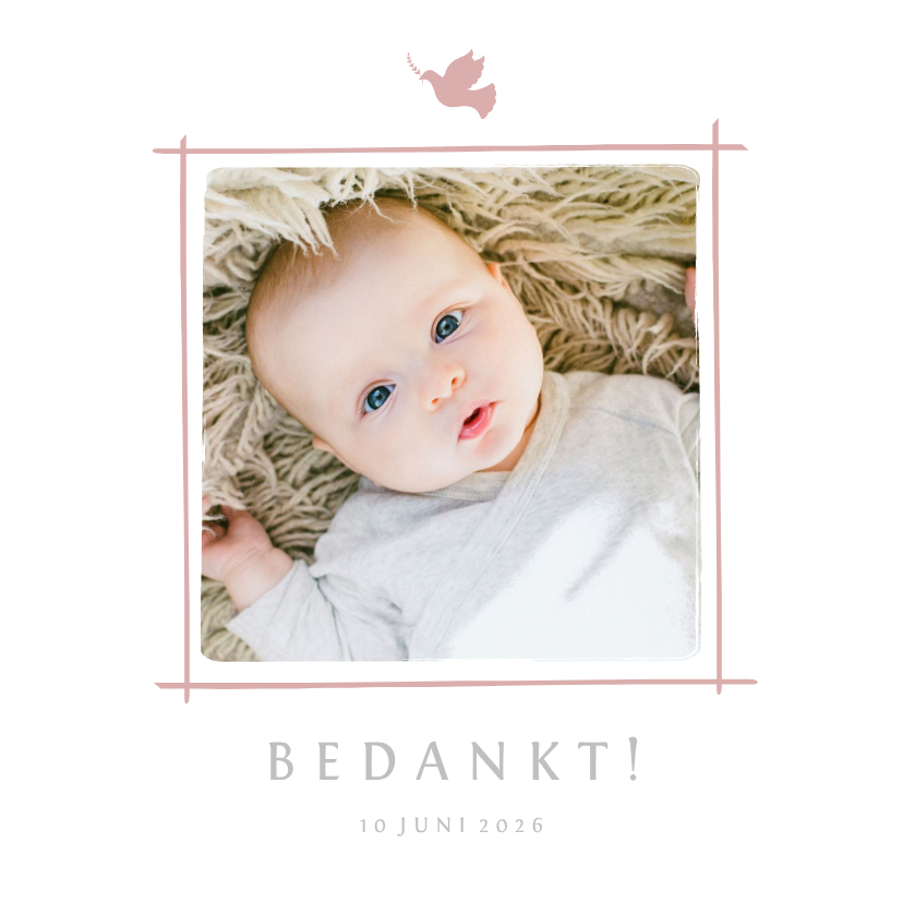 Doop bedankkaartje foto duifje roze - Doopkaarten Doopkaarten - Doop bedankkaartje foto duifje roze